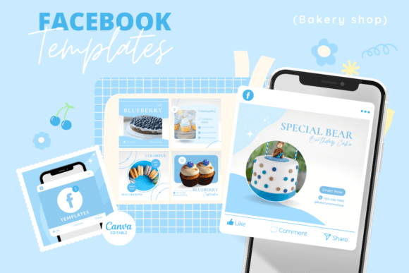 Download Facebook Post Templates Sweet Blue - Premium Bundle