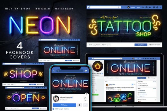 Download Neon Facebook Covers - 4 PSD - Premium Resources