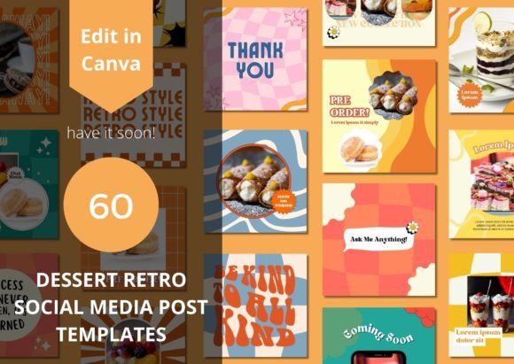 Download 60 Dessert Retro Social Media Templates - Media templates Collection